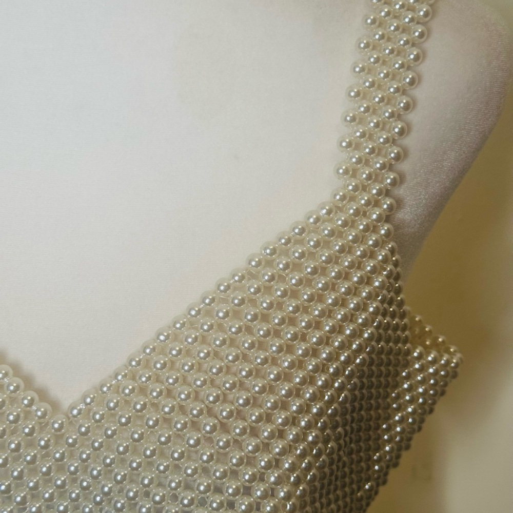 Chic Pearl-Studded White Crop Top - Picture 3 of 8